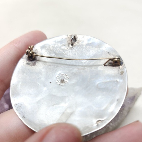 Vintage 925 Sterling Silver Brooch Pendant Taxco Mexico Abalone Inlay Greek Key - Picture 4 of 9